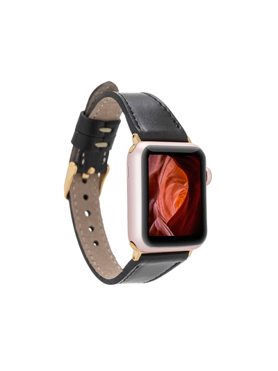 Armband i äkta läder för Apple Watch från Bouletta Slim 42-44 MM Svart #color_svart
