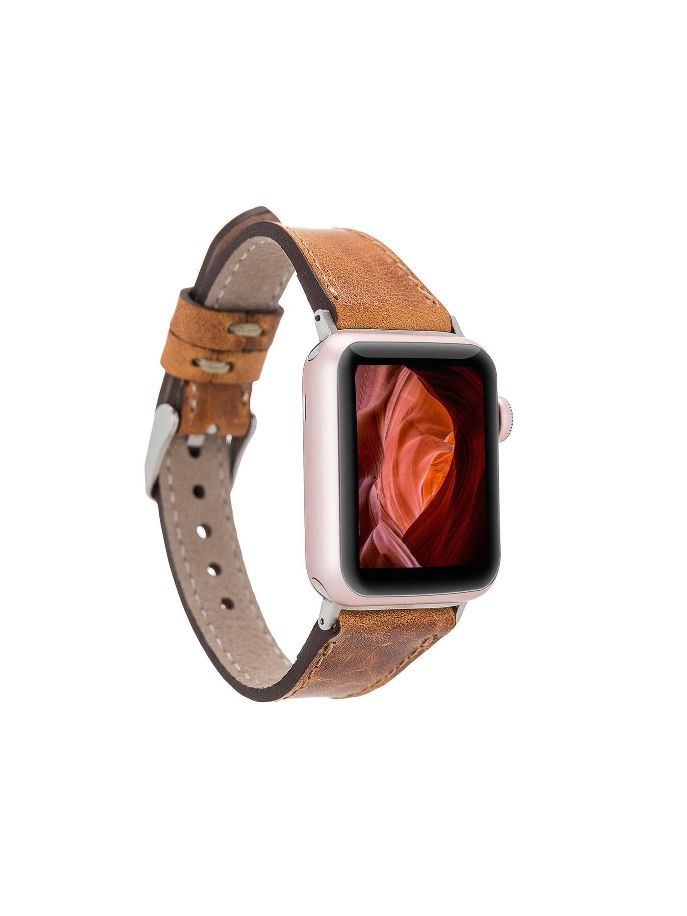 Armband i äkta läder för Apple Watch från Bouletta Slim 42-44 MM Brun #color_kamelbrun