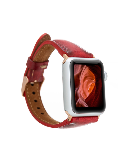 Armband i äkta läder för Apple Watch från Bouletta Slim 42-44 MM Karmosin #color_karmosin
