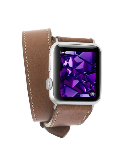 ARMBAND I ÄKTA LÄDER FÖR APPLE WATCH Dubbel Sladd från Bouletta Konjak Brun#color_konjak-brun