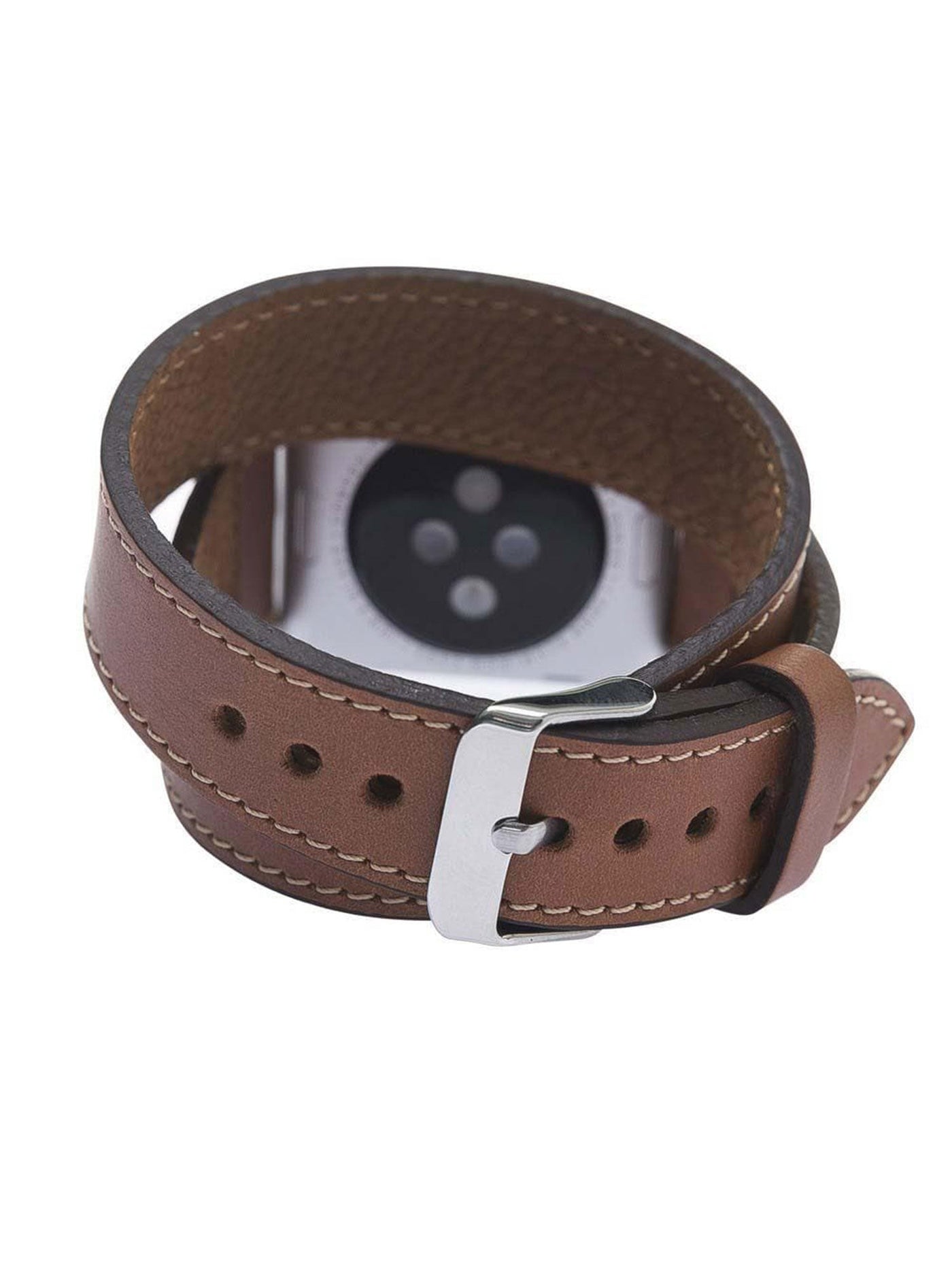 ARMBAND I ÄKTA LÄDER FÖR APPLE WATCH Dubbel Sladd från Bouletta Konjak Brun#color_konjak-brun