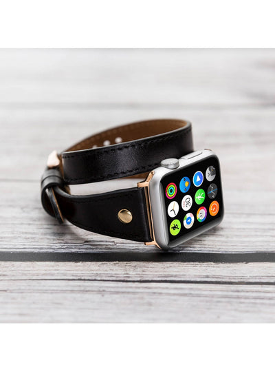 ARMBAND I ÄKTA LÄDER FÖR APPLE WATCH Dubbel Sladd från Bouletta Svart #color_svart