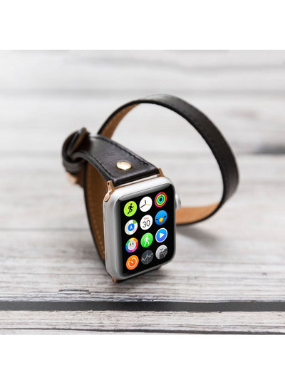 ARMBAND I ÄKTA LÄDER FÖR APPLE WATCH Dubbel Sladd från Bouletta Svart #color_svart