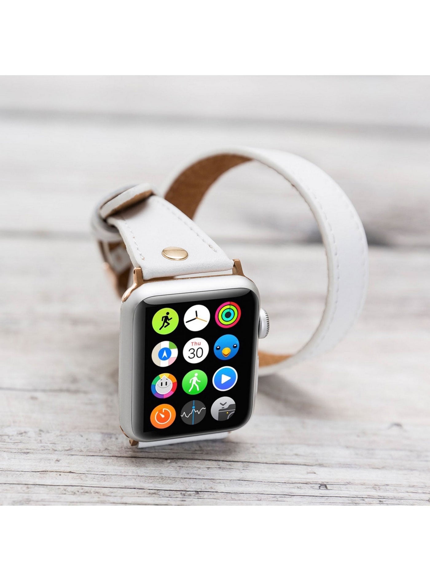 ARMBAND I ÄKTA LÄDER FÖR APPLE WATCH Dubbel Sladd från Bouletta Vit #color_vit