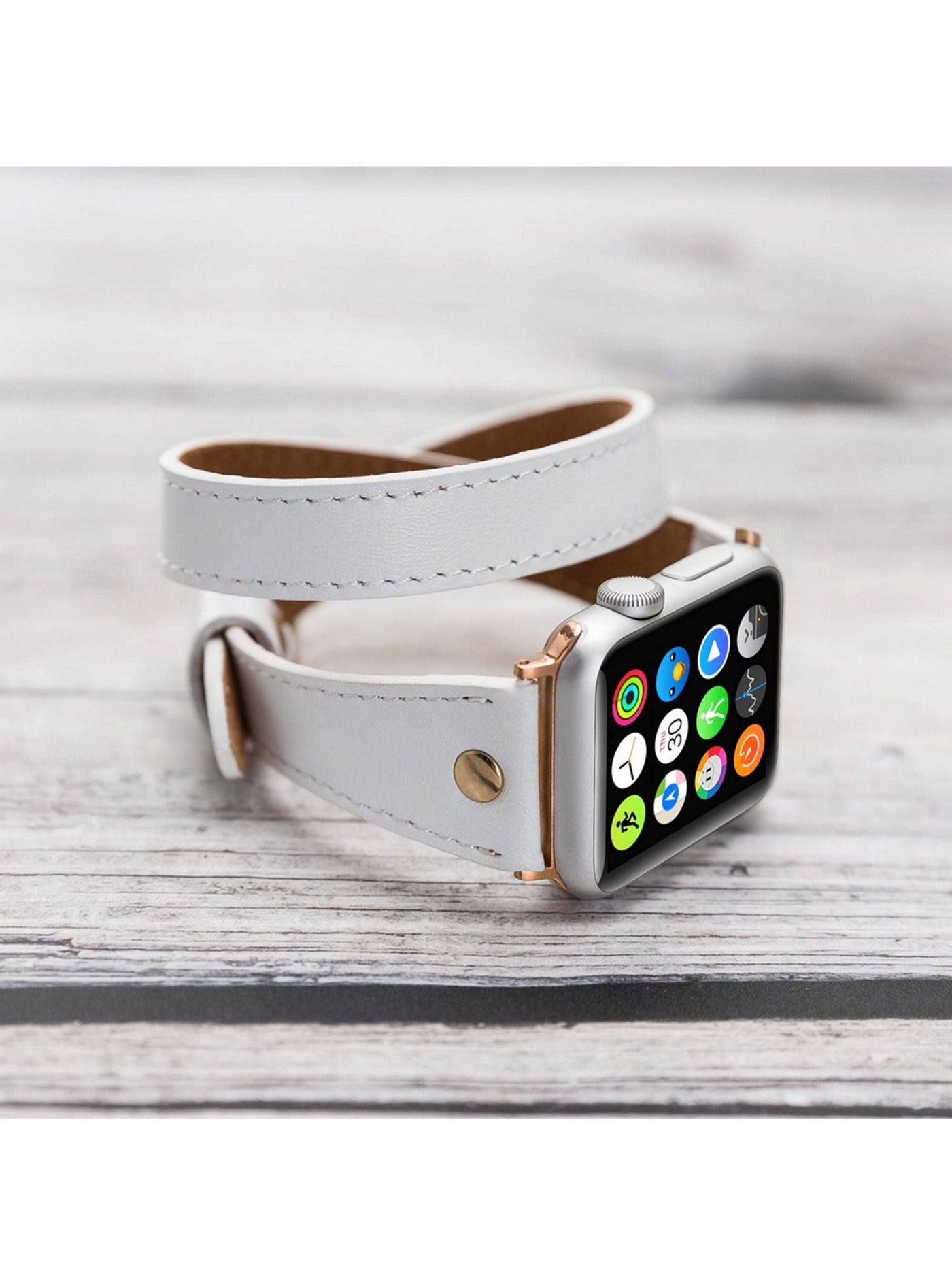 ARMBAND I ÄKTA LÄDER FÖR APPLE WATCH Dubbel Sladd från Bouletta Vit #color_vit