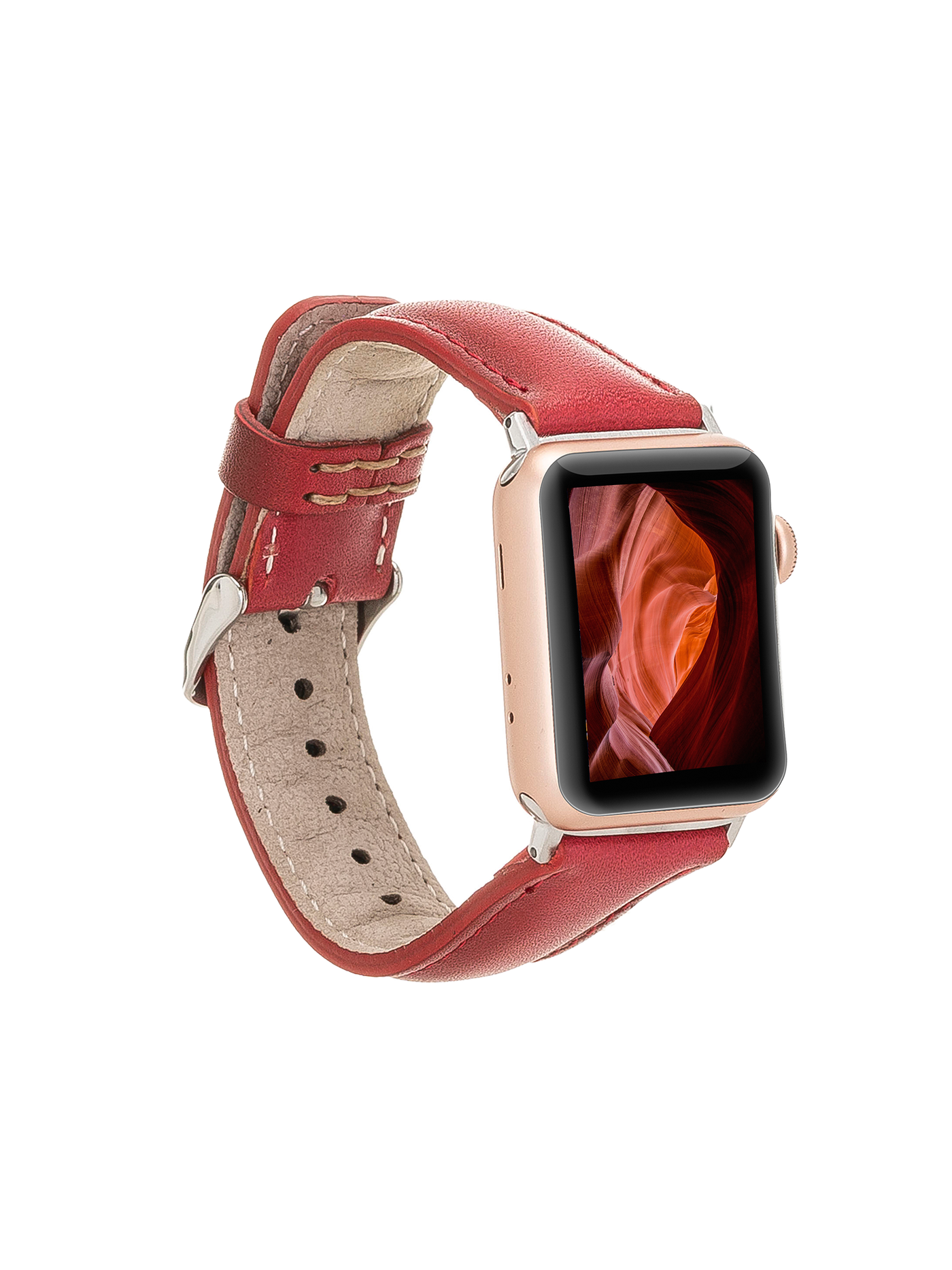 Klassiskt läderarmband för Apple Watch 42/44/45 mm från Bouletta Karmosin #color_karmosin