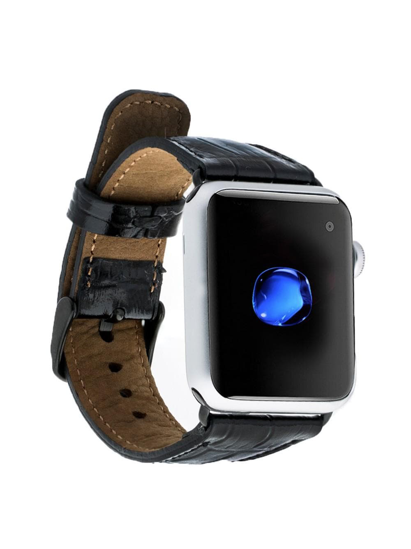 Klassiskt läderarmband för Apple Watch 42/44/45 mm från Bouletta Kroko Svart #color_kroko-svart