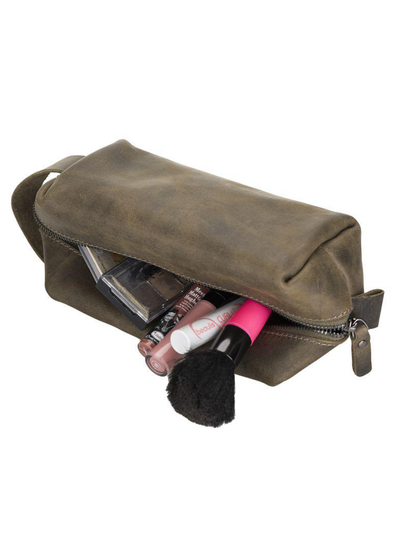 Makeup väska handgjord i äkta-läder Från Bouletta-EVE Large Oliv #color_oliv