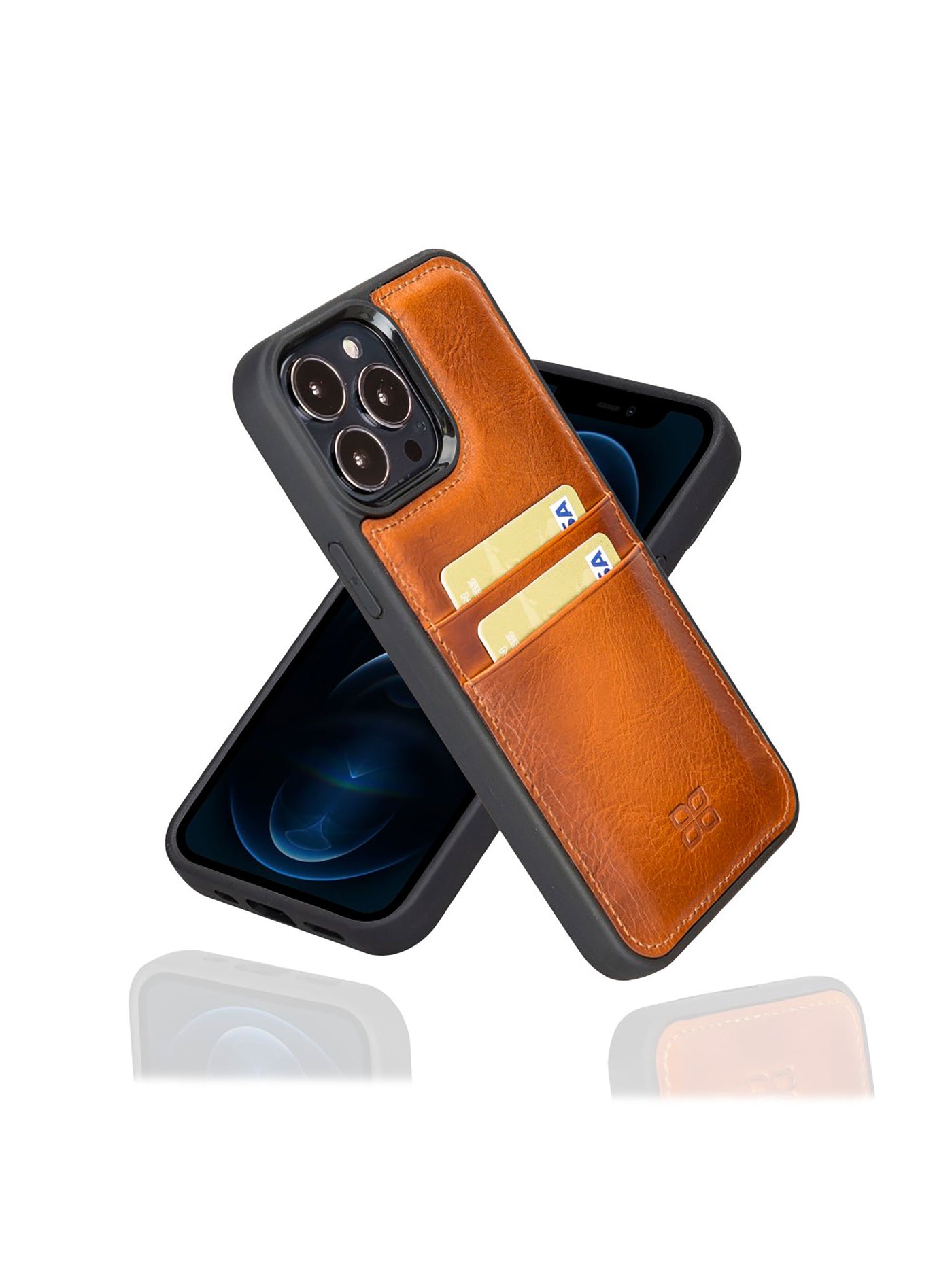 Mobilskal med korthållare i äkta läder för Apple iPhone 13 Pro Max från Bouletta Angus-Konjak Brun #color_konjak-brun