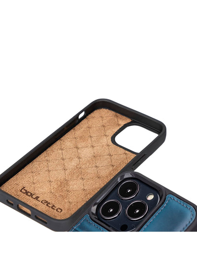 Mobilskal med korthållare i äkta läder för Apple iPhone 13 Pro Max från Bouletta Angus-Navy #color_navy
