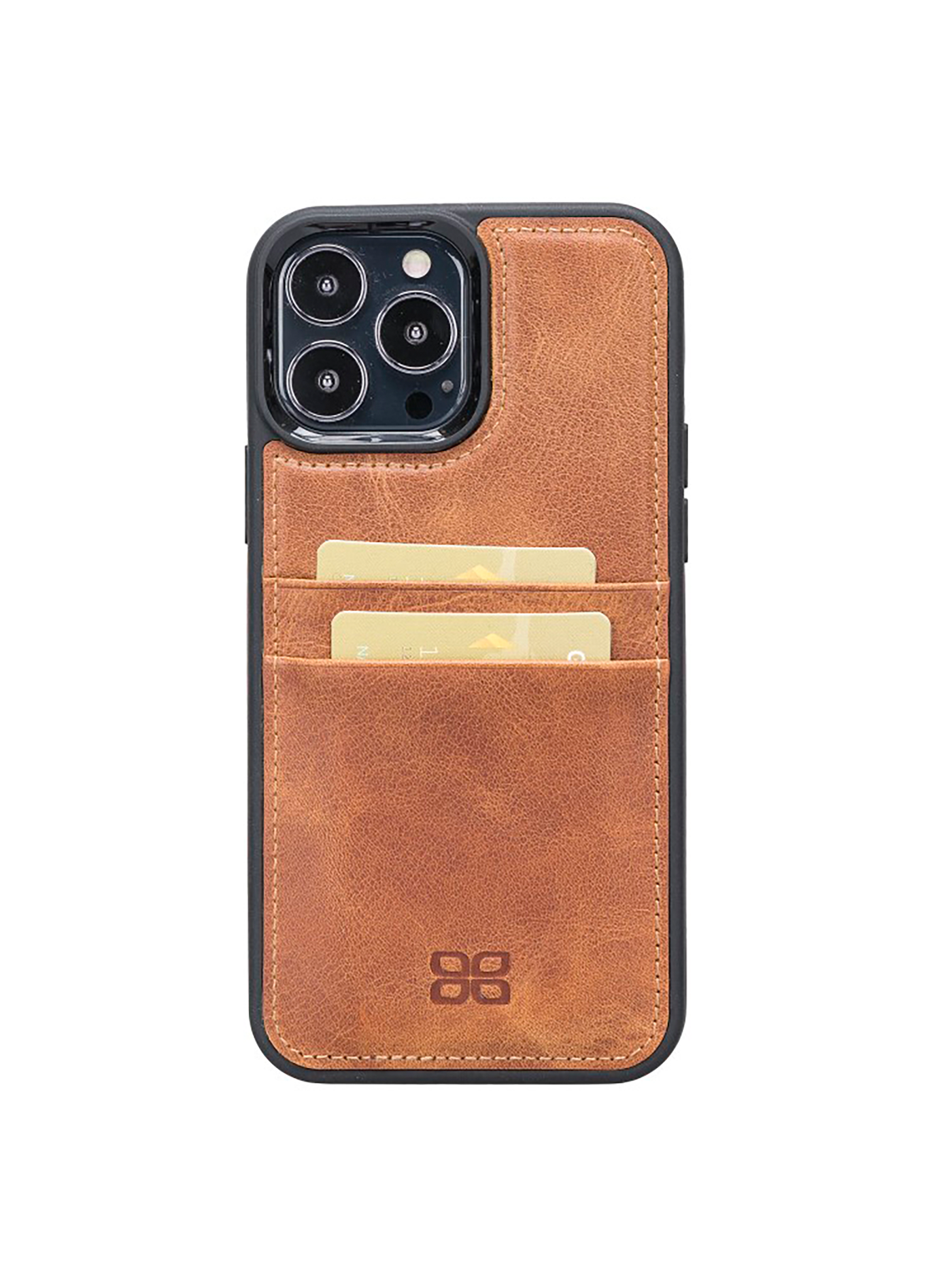 Mobilskal med korthållare i äkta läder för Apple iPhone 13 Pro Max från Bouletta Angus-Guld-Brun #color_guld-brun