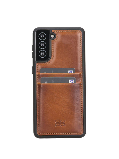 Mobilskal med korthållare i äkta läder för Samsung Galaxy S21 Plus från Bouletta Angus-Konjak Brun #color_konjak-brun