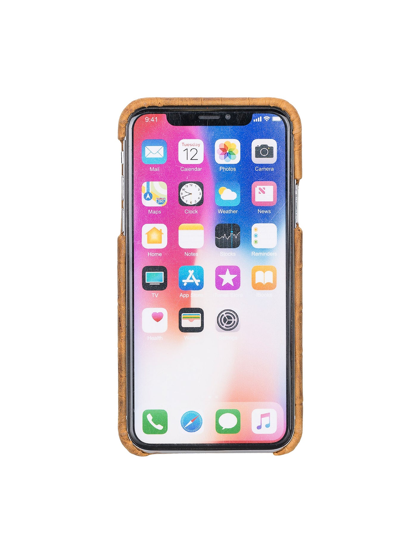 Mobilskal i äkta koläder i präglat krokodilmönster för Apple iPhone X/XS från Bouletta - Kroko Antik kamelbrun #color_kroko-antik-kamelbrun