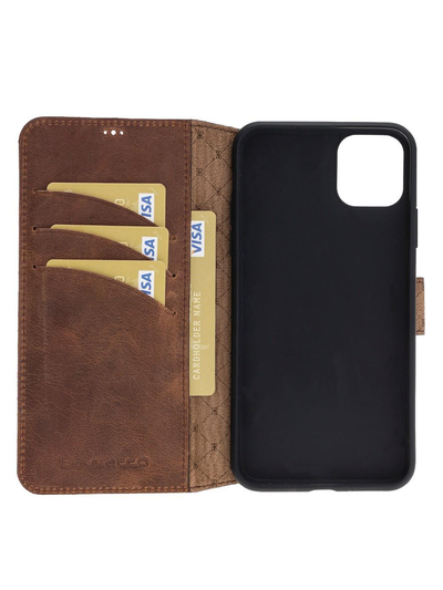 Plånboksfodral i äkta läder för Apple iPhone 11 Pro Max från Bouletta - Antik Brun #color_antik-brun