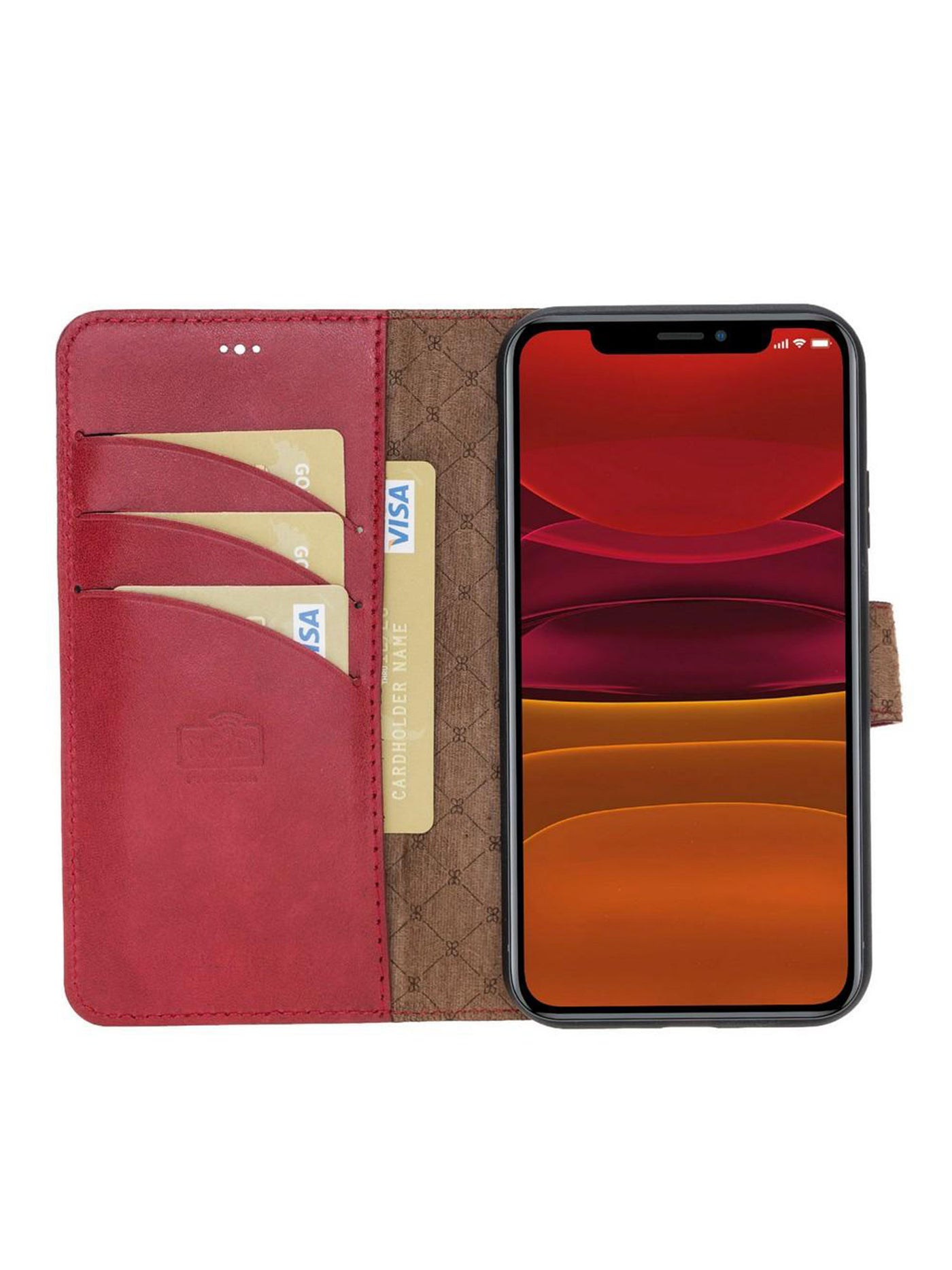Plånboksfodral med avtagbart magnetskal i äkta läder för Apple iPhone 11 från Bouletta Alpina- Karmosin#color_karmosin