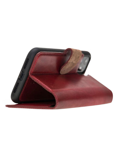 Plånboksfodral med avtagbart magnetskal i äkta läder för Apple iPhone 11 från Bouletta Alpina- Karmosin#color_karmosin