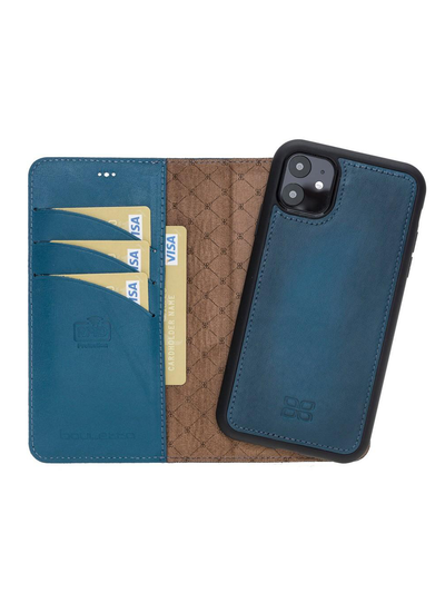 Plånboksfodral med avtagbart magnetskal i äkta läder för Apple iPhone 11 från Bouletta Alpina- Navy#color_navy