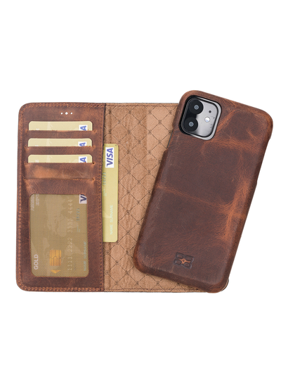 Plånboksfodral med avtagbart magnetskal i äkta läder för Apple iPhone 11 från Bouletta Jersey- Antik Brun #color_antik-brun