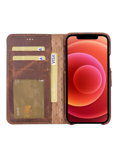 Plånboksfodral med avtagbart magnetskal i äkta läder för Apple iPhone 11 från Bouletta Jersey- Antik Brun #color_antik-brun