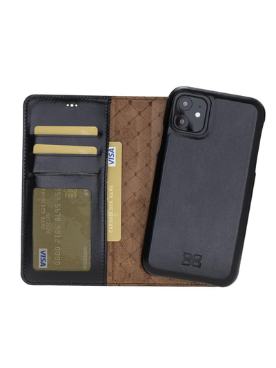 Plånboksfodral med avtagbart magnetskal i äkta läder för Apple iPhone 11 från Bouletta Jersey- Svart #color_svart