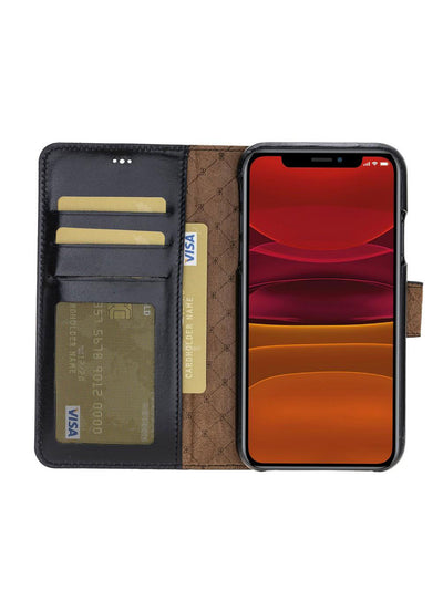 Plånboksfodral med avtagbart magnetskal i äkta läder för Apple iPhone 11 från Bouletta Jersey- Svart #color_svart