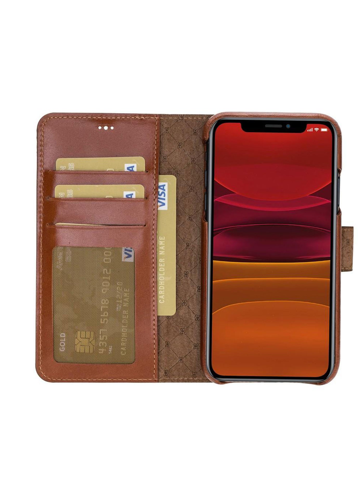 Plånboksfodral med avtagbart magnetskal i äkta läder för Apple iPhone 11 Pro Max från Bouletta Jersey- Konjak Brun #color_konjak-brun