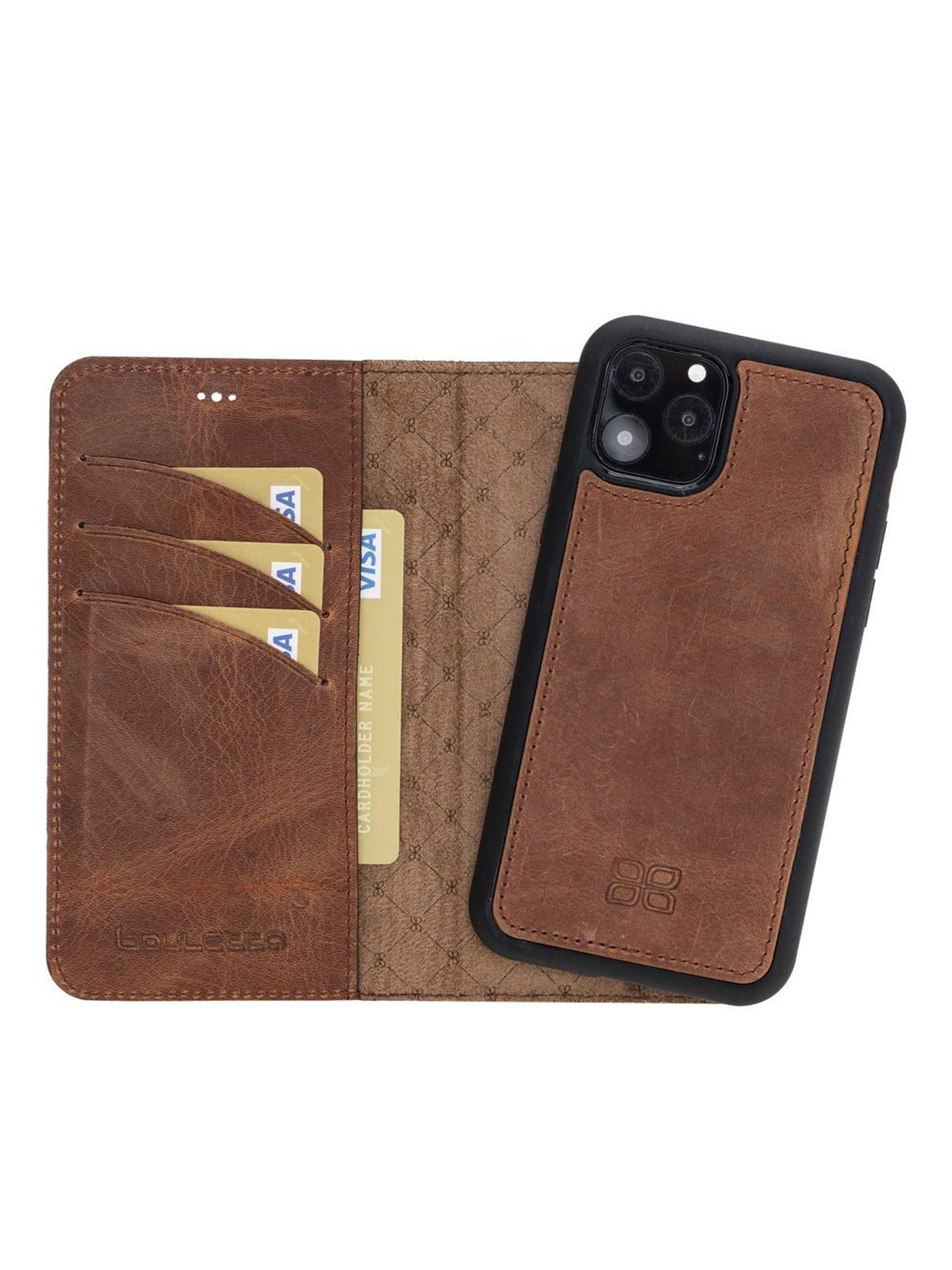 Plånboksfodral med avtagbart magnetskal i äkta läder för Apple iPhone 11 Pro från Bouletta Alpina- Antik-brun#color_antik-brun