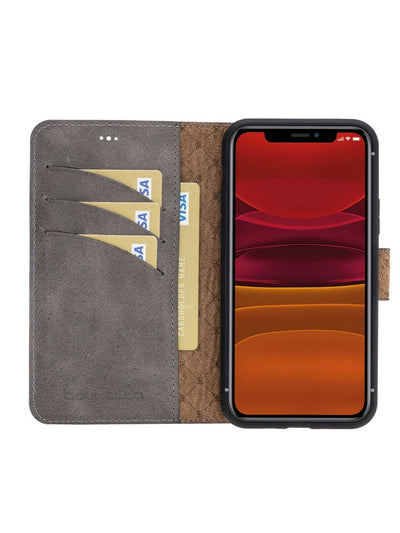 Plånboksfodral med avtagbart magnetskal i äkta läder för Apple iPhone 11 Pro från Bouletta Alpina- Granit#color_granit