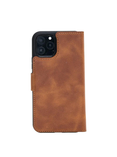 Plånboksfodral med avtagbart magnetskal i äkta läder för Apple iPhone 11 Pro från Bouletta Alpina- Guld-Brun#color_guld-brun