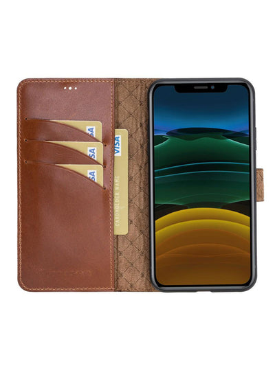 Plånboksfodral med avtagbart magnetskal i äkta läder för Apple iPhone 11 Pro från Bouletta Alpina- Konjak-brun#color_konjak-brun