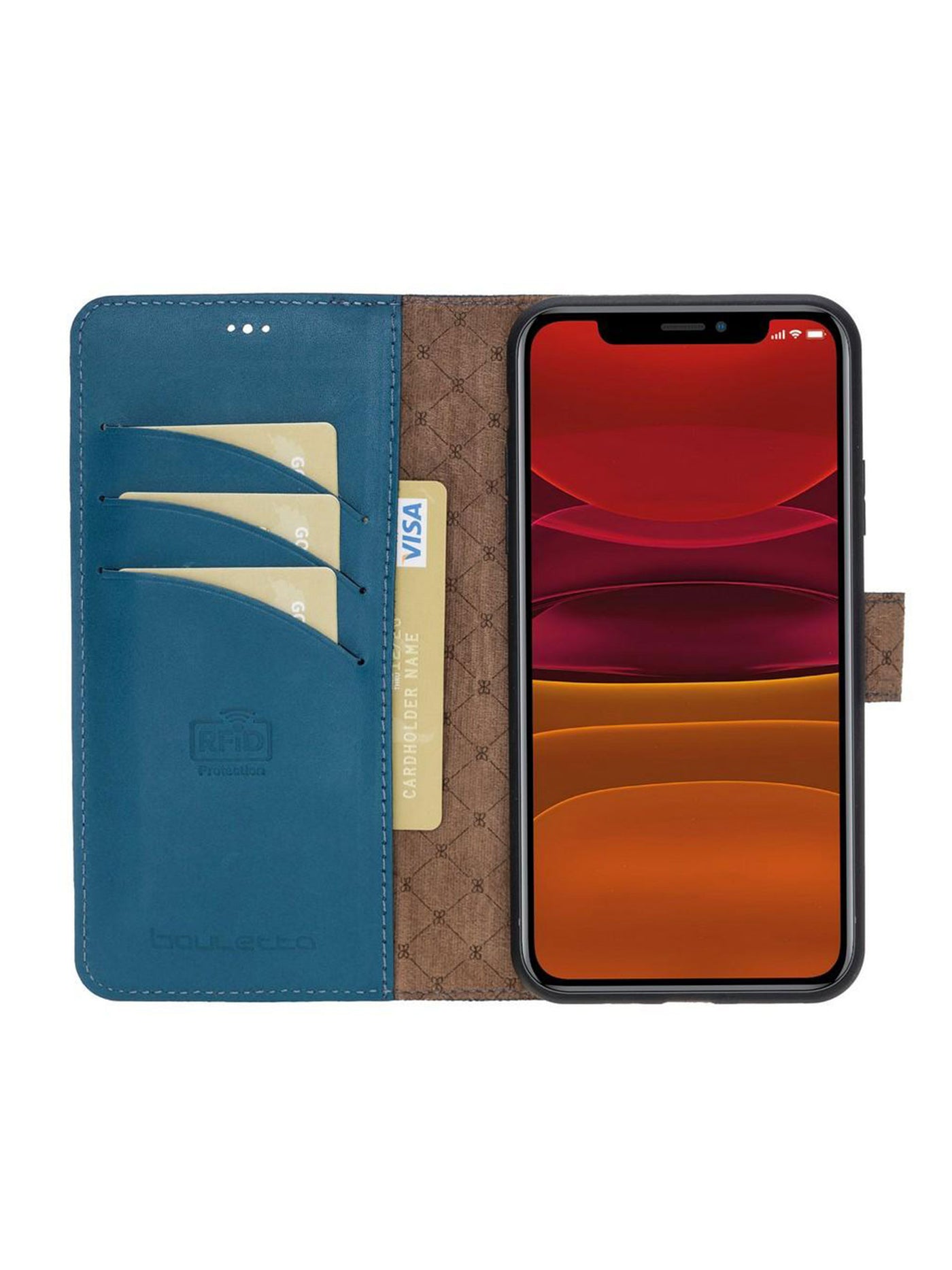Plånboksfodral med avtagbart magnetskal i äkta läder för Apple iPhone 11 Pro från Bouletta Alpina- Navy#color_navy