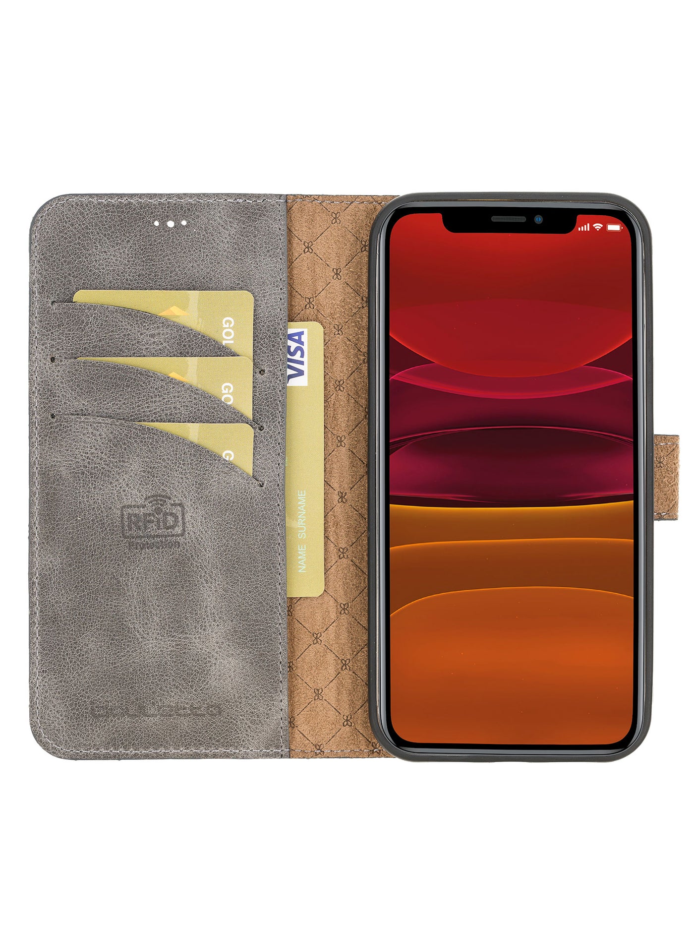Plånboksfodral med avtagbart magnetskal i äkta läder för Apple iPhone 12 PRO från Bouletta Alpina- Granit #color_granit