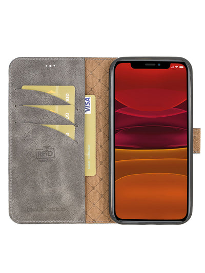 Plånboksfodral med avtagbart magnetskal i äkta läder för Apple iPhone 12 PRO från Bouletta Alpina- Granit #color_granit