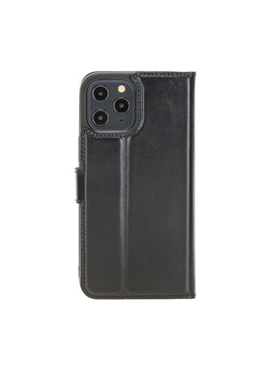 Plånboksfodral med avtagbart magnetskal i äkta läder för Apple iPhone 12 PRO från Bouletta Alpina- Svart #color_svart