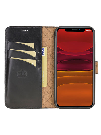 Plånboksfodral med avtagbart magnetskal i äkta läder för Apple iPhone 12 PRO från Bouletta Alpina- Svart #color_svart