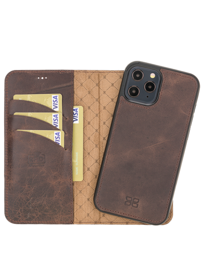 Plånboksfodral med avtagbart magnetskal i äkta läder för Apple iPhone 12 PRO från Bouletta Alpina- Vintage-brun #color_vintage-brun