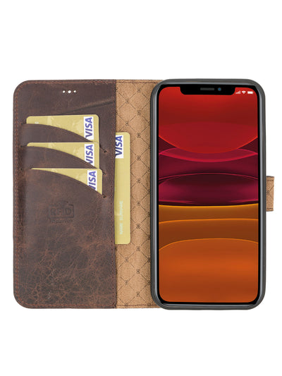 Plånboksfodral med avtagbart magnetskal i äkta läder för Apple iPhone 12 PRO från Bouletta Alpina- Vintage-brun #color_vintage-brun