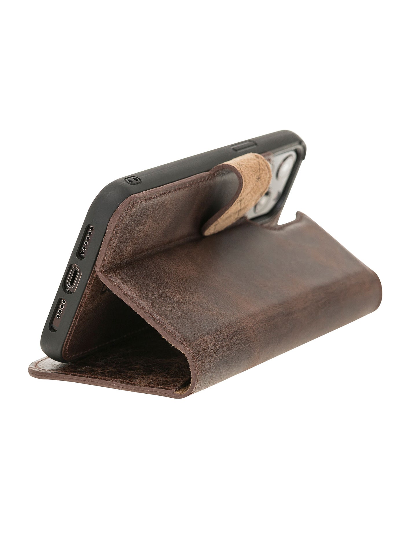 Plånboksfodral med avtagbart magnetskal i äkta läder för Apple iPhone 12 PRO från Bouletta Alpina- Vintage-brun #color_vintage-brun