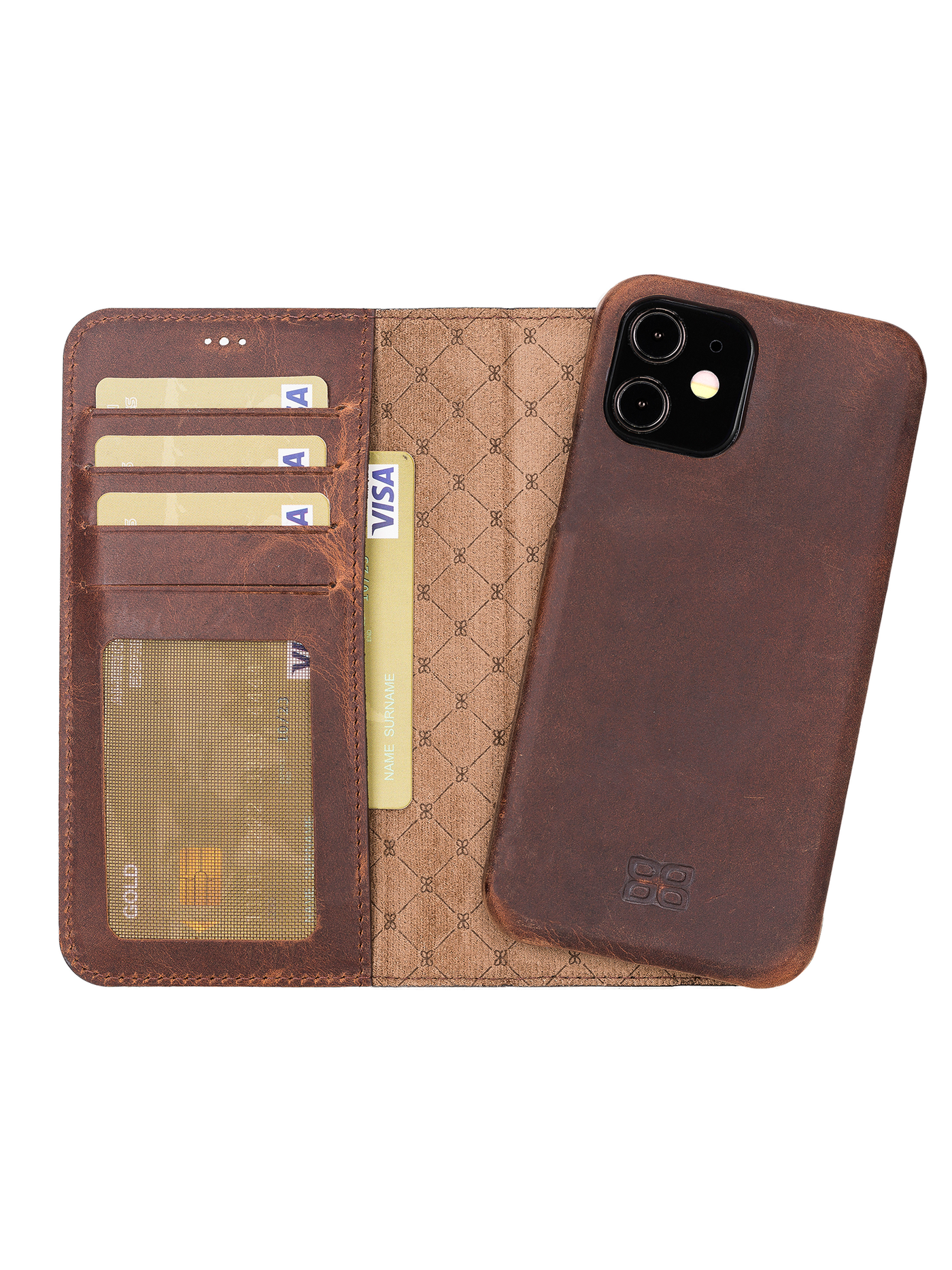 Plånboksfodral med avtagbart magnetskal i äkta läder för Apple iPhone 12 Pro från Bouletta Jersey- Antik Brun #color_antik-brun