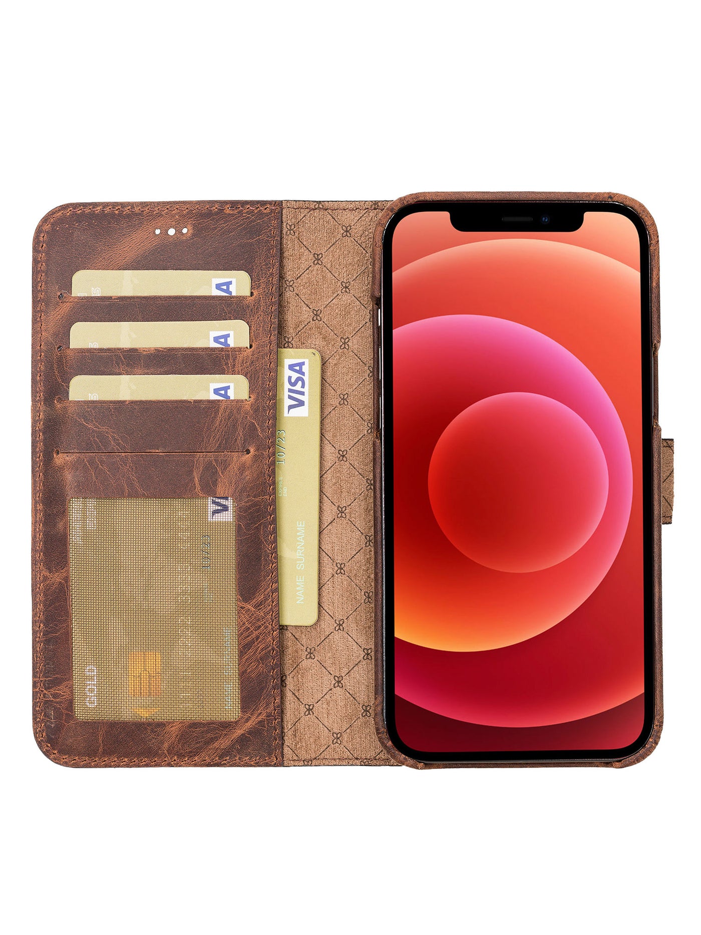 Plånboksfodral med avtagbart magnetskal i äkta läder för Apple iPhone 12 Pro från Bouletta Jersey- Antik Brun #color_antik-brun