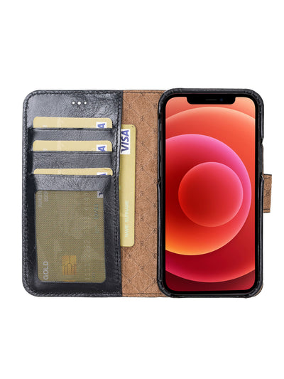 Plånboksfodral med avtagbart magnetskal i äkta läder för Apple iPhone 12 Pro från Bouletta Jersey- Svart #color_svart