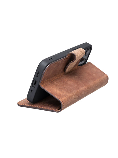 Plånboksfodral med avtagbart magnetskal i äkta läder för Apple iPhone 13 Bouletta Alpina- Antik-brun #color_antik-brun