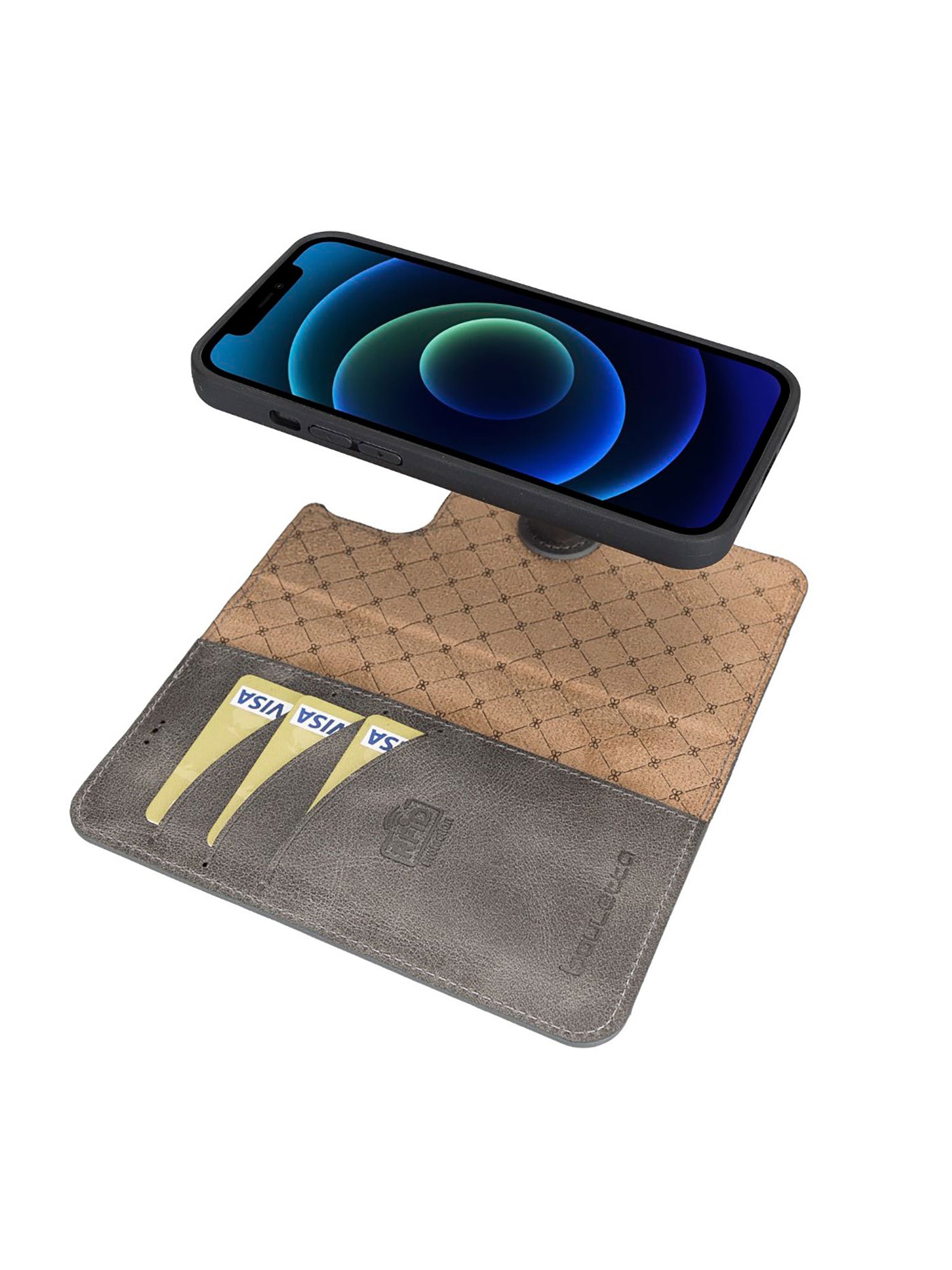 Plånboksfodral med avtagbart magnetskal i äkta läder för Apple iPhone 13 Bouletta Alpina- Granit #color_granit
