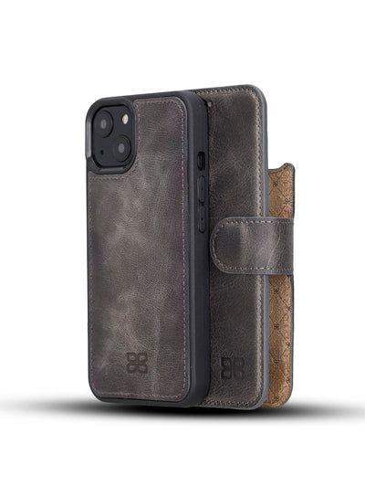 Plånboksfodral med avtagbart magnetskal i äkta läder för Apple iPhone 13 Bouletta Alpina- Granit #color_granit