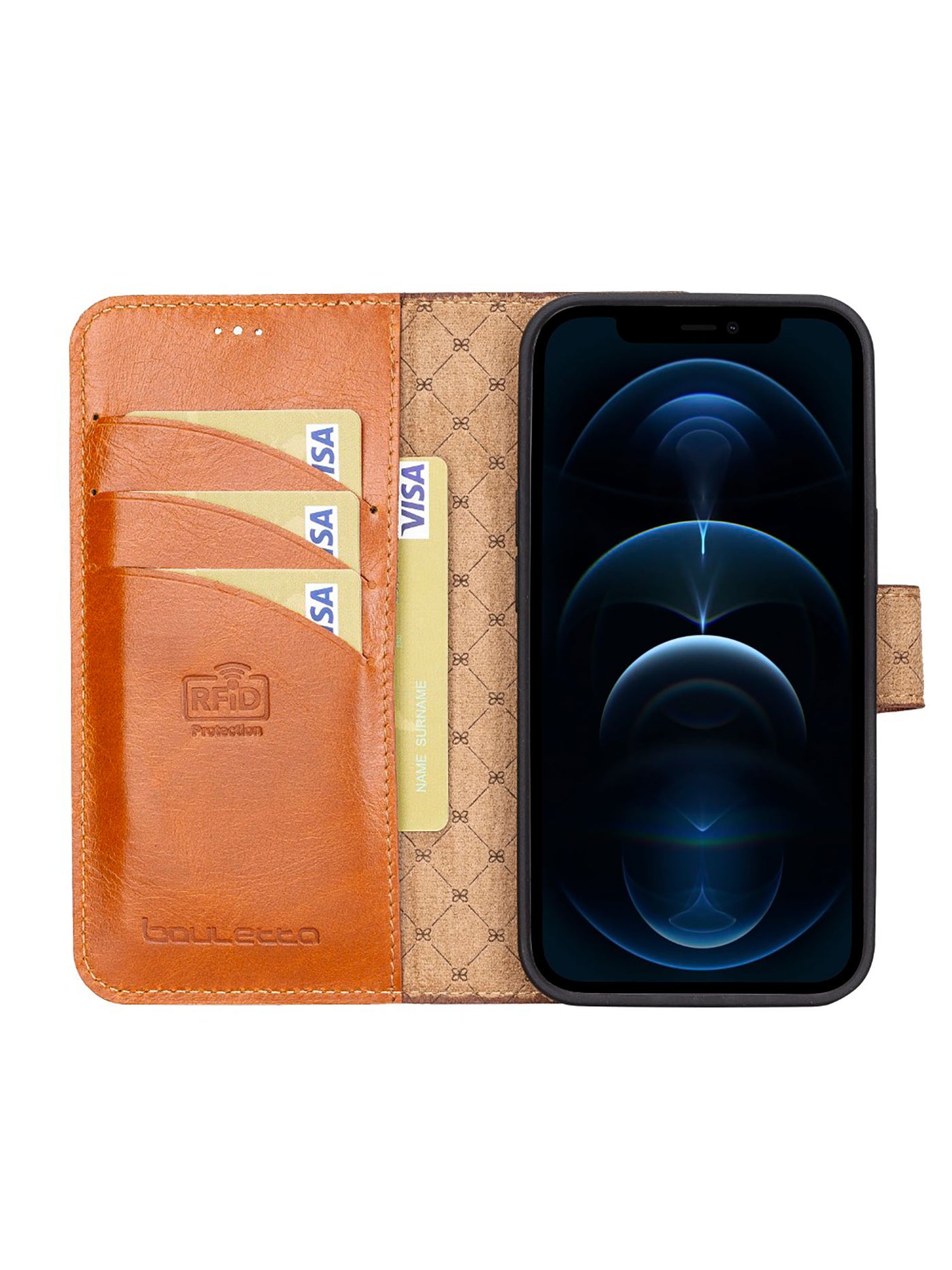 Plånboksfodral med avtagbart magnetskal i äkta läder för Apple iPhone 13 Bouletta Alpina- Konjak-brun #color_konjak-brun