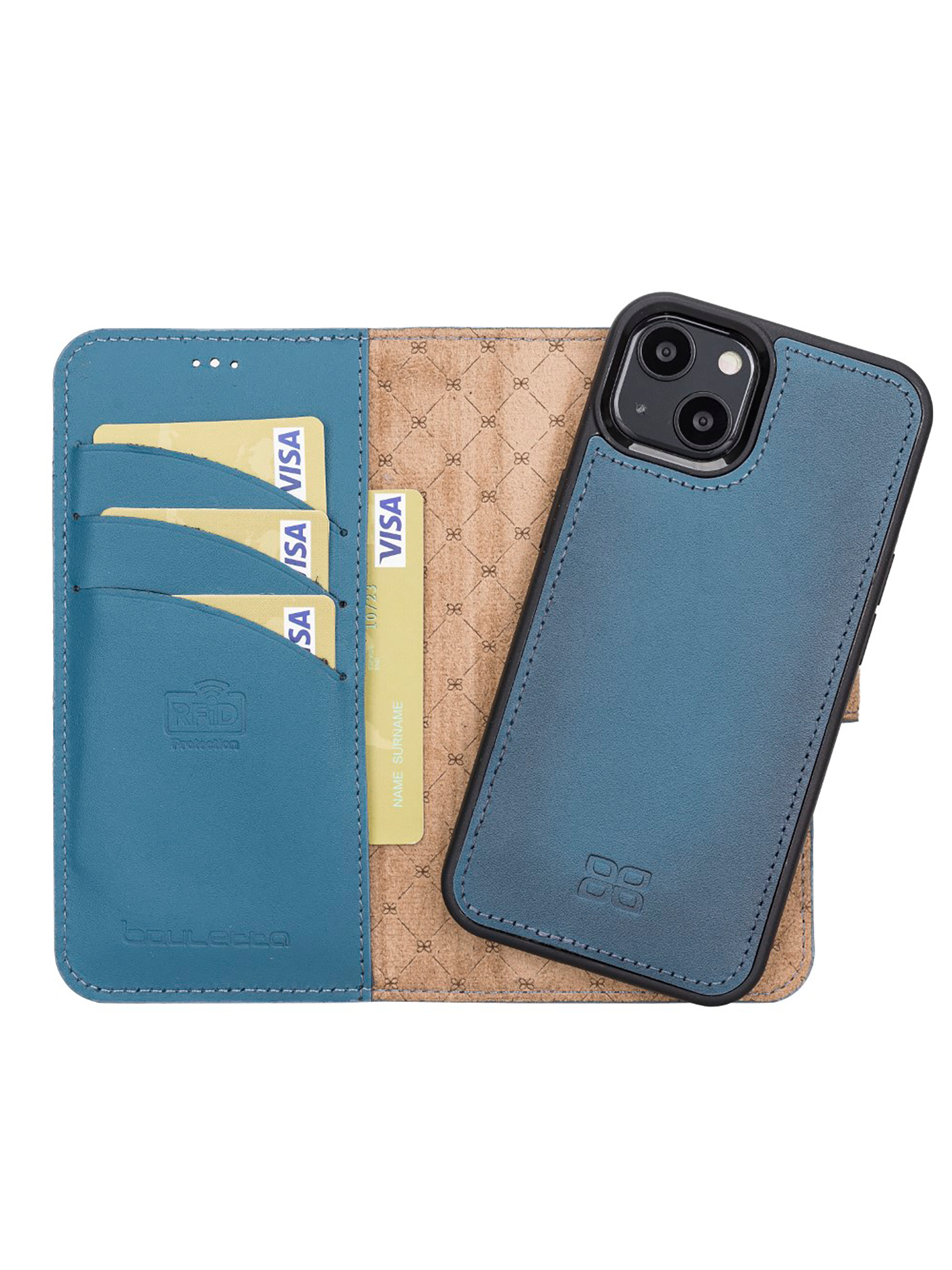 Plånboksfodral med avtagbart magnetskal i äkta läder för Apple iPhone 13 Bouletta Alpina- Navy #color_navy