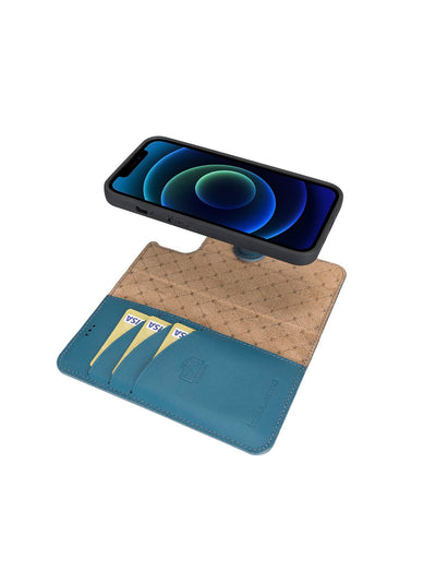 Plånboksfodral med avtagbart magnetskal i äkta läder för Apple iPhone 13 Bouletta Alpina- Navy #color_navy