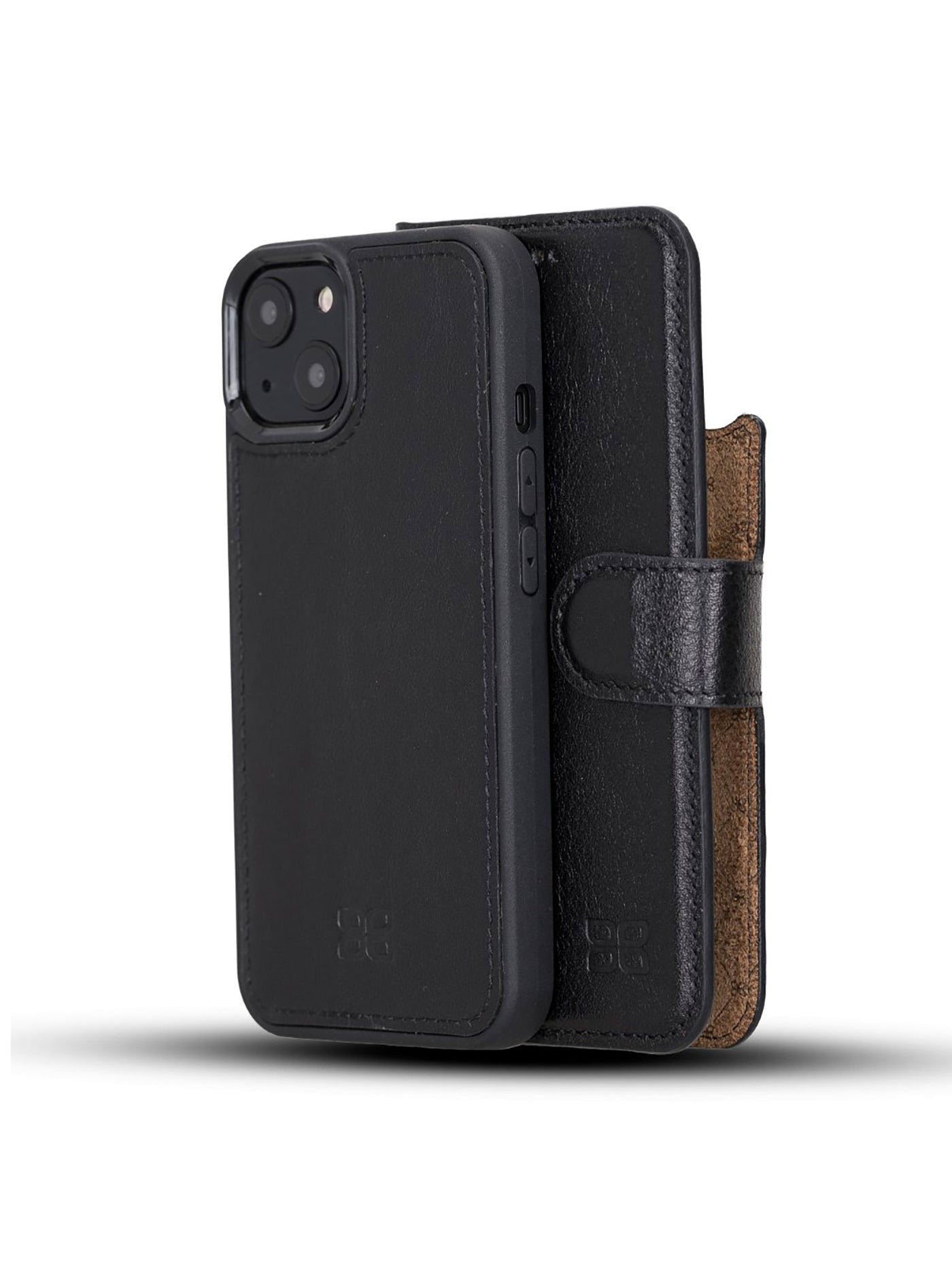 Plånboksfodral med avtagbart magnetskal i äkta läder för Apple iPhone 13 från Bouletta Alpina- Svart #color_svart