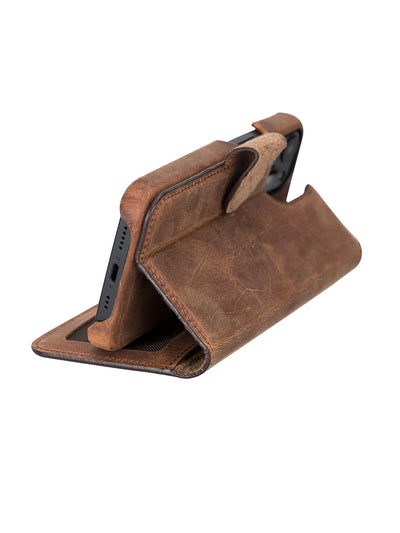 Plånboksfodral med avtagbart magnetskal i äkta läder för Apple iPhone 13 från Bouletta Jersey- Antik Brun #color_antik-brun