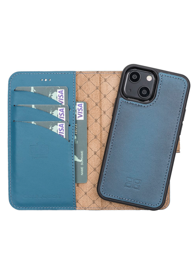 Plånboksfodral med avtagbart magnetskal i äkta läder för Apple iPhone 13 MINI Bouletta Alpina- Navy #color_navy